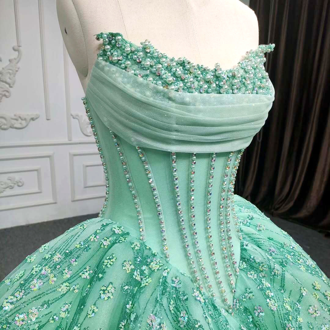 Charming A Line Strapless Light Green Quinceanera Dress with Beading Appliques