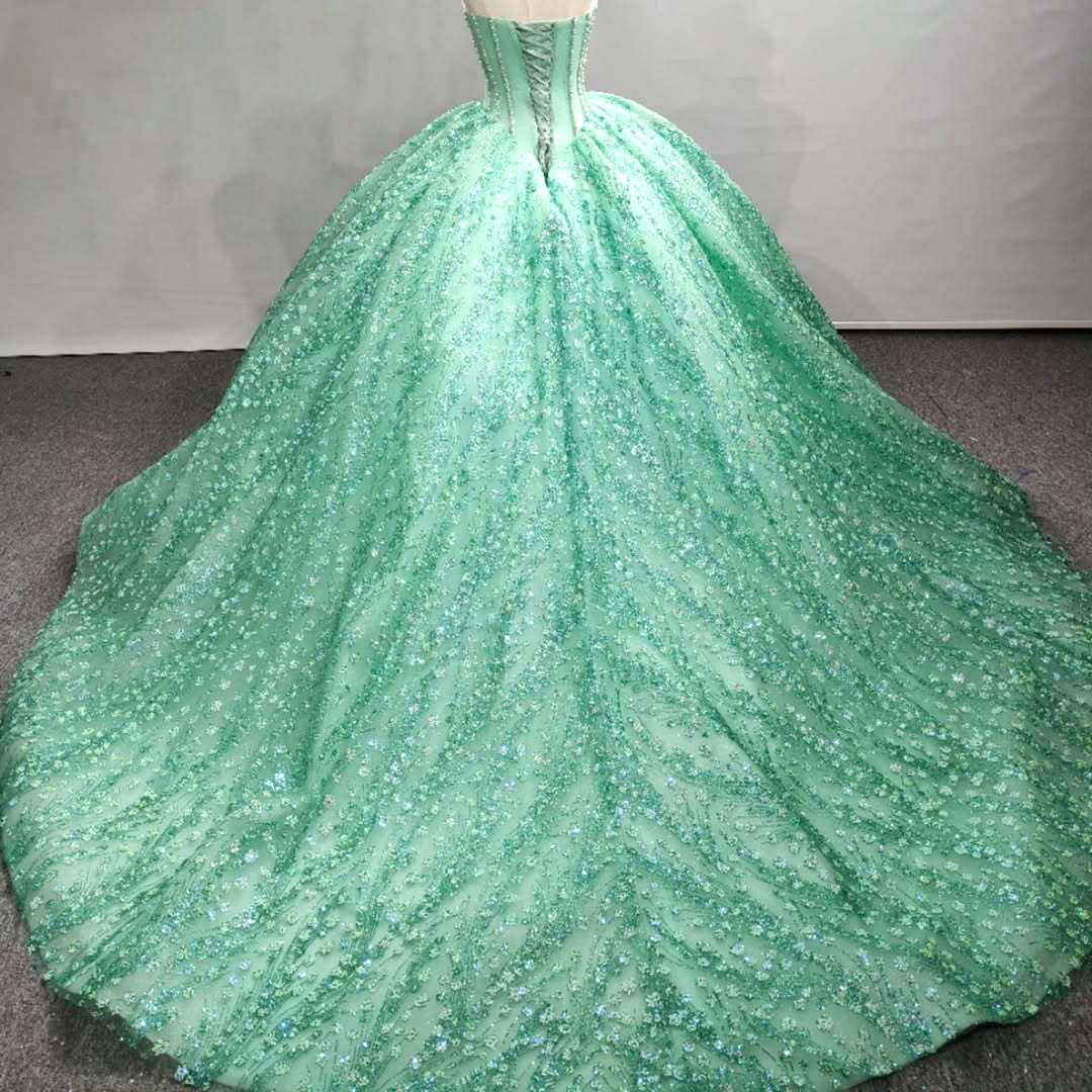 Charming A Line Strapless Light Green Quinceanera Dress with Beading Appliques