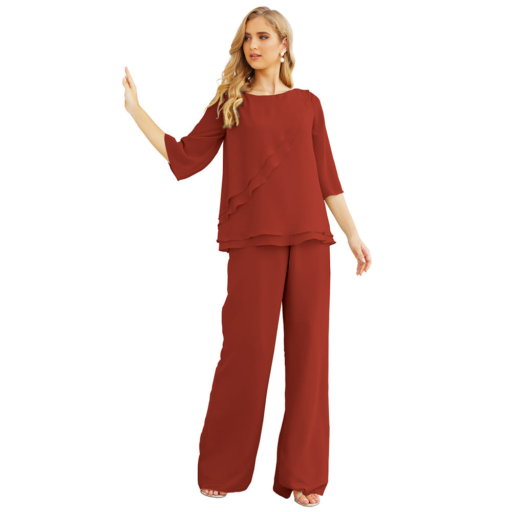 Sunnderly Chiffon Mother of The Bride Dress Plus Size Pant Suits Ruffle Layers - View 15 | VelvetHem