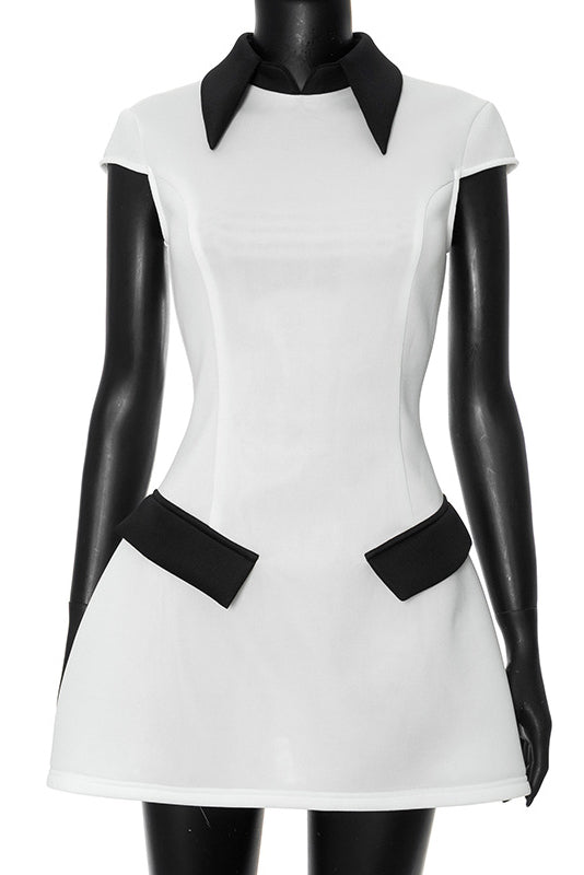 Inés Timeless Polyester Cap Sleeve Mini Dress with Contrasting Colour Elevated Occasion Wear