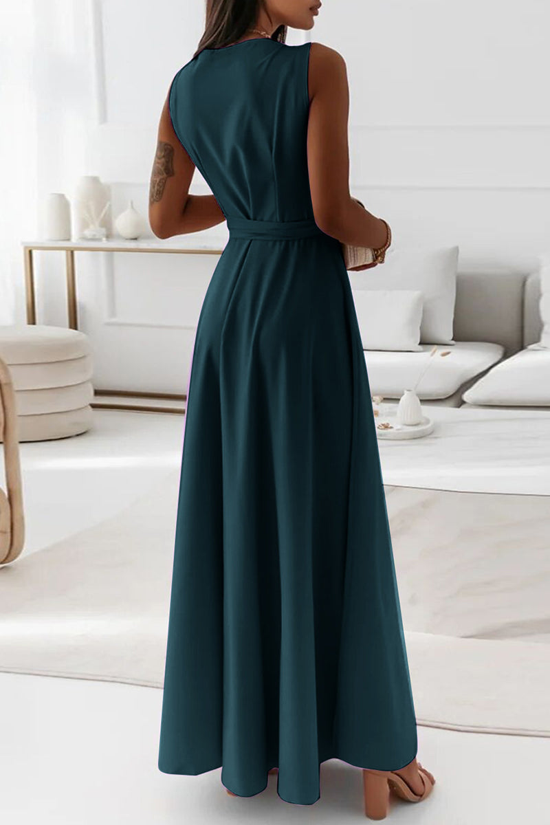 Celebrities Elegant Solid With Belt V Neck Evening Dress Dresses - View 4 | VelvetHem
