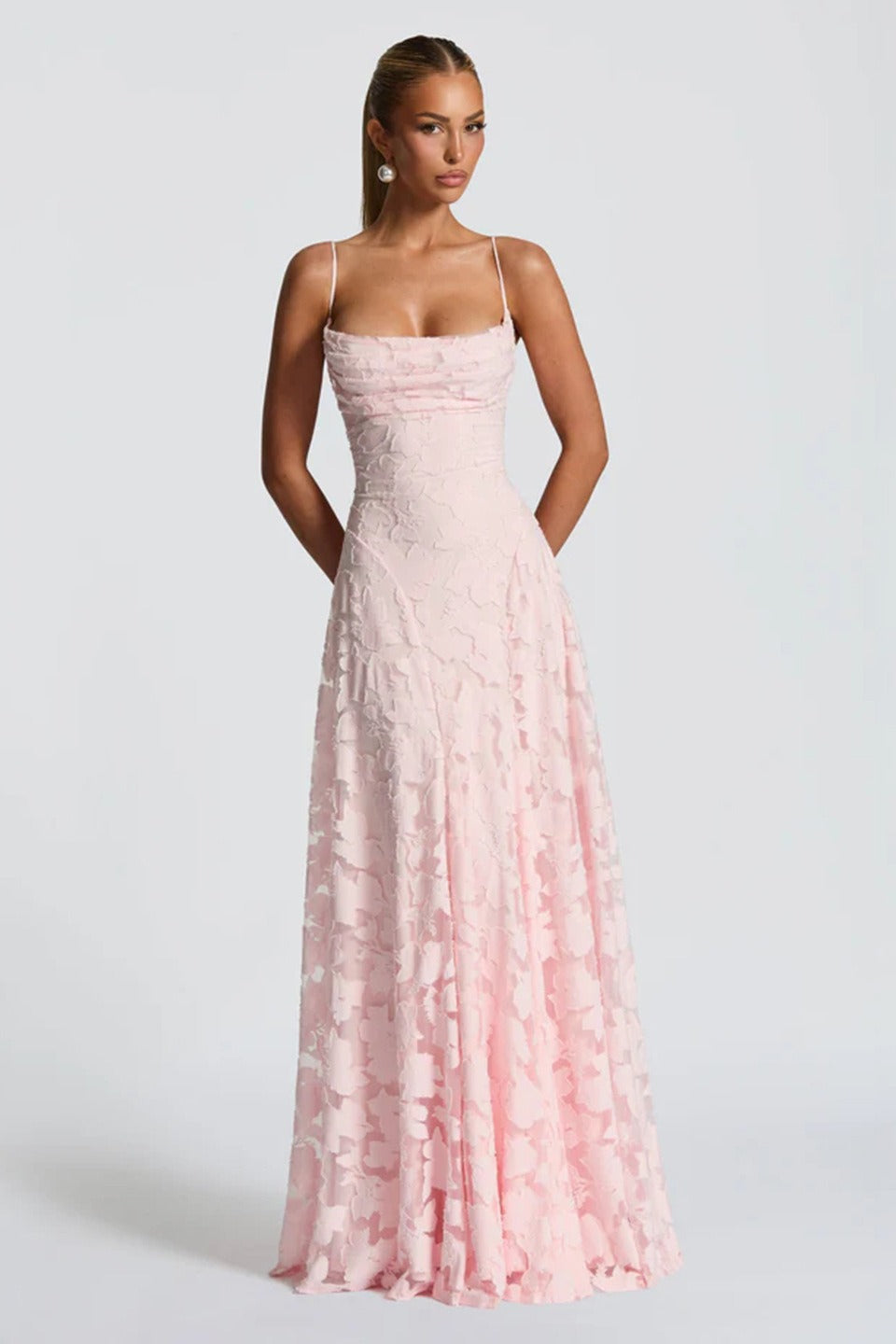 Jacquard Cami Backless Maxi Lace Dress - View 7 | VelvetHem