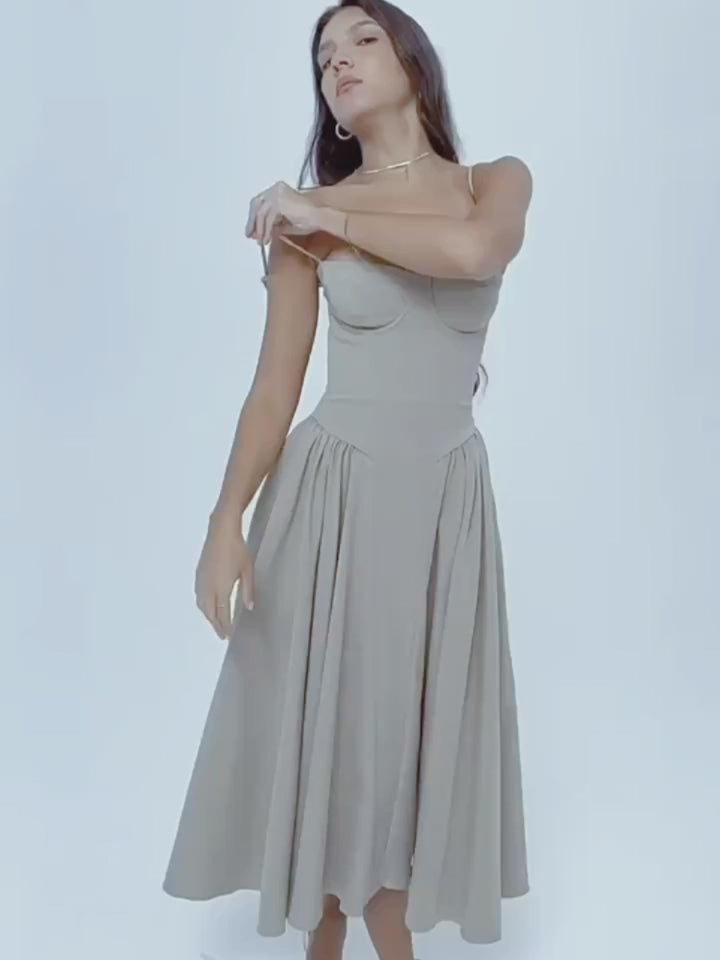 Beige Sling Midi Dress