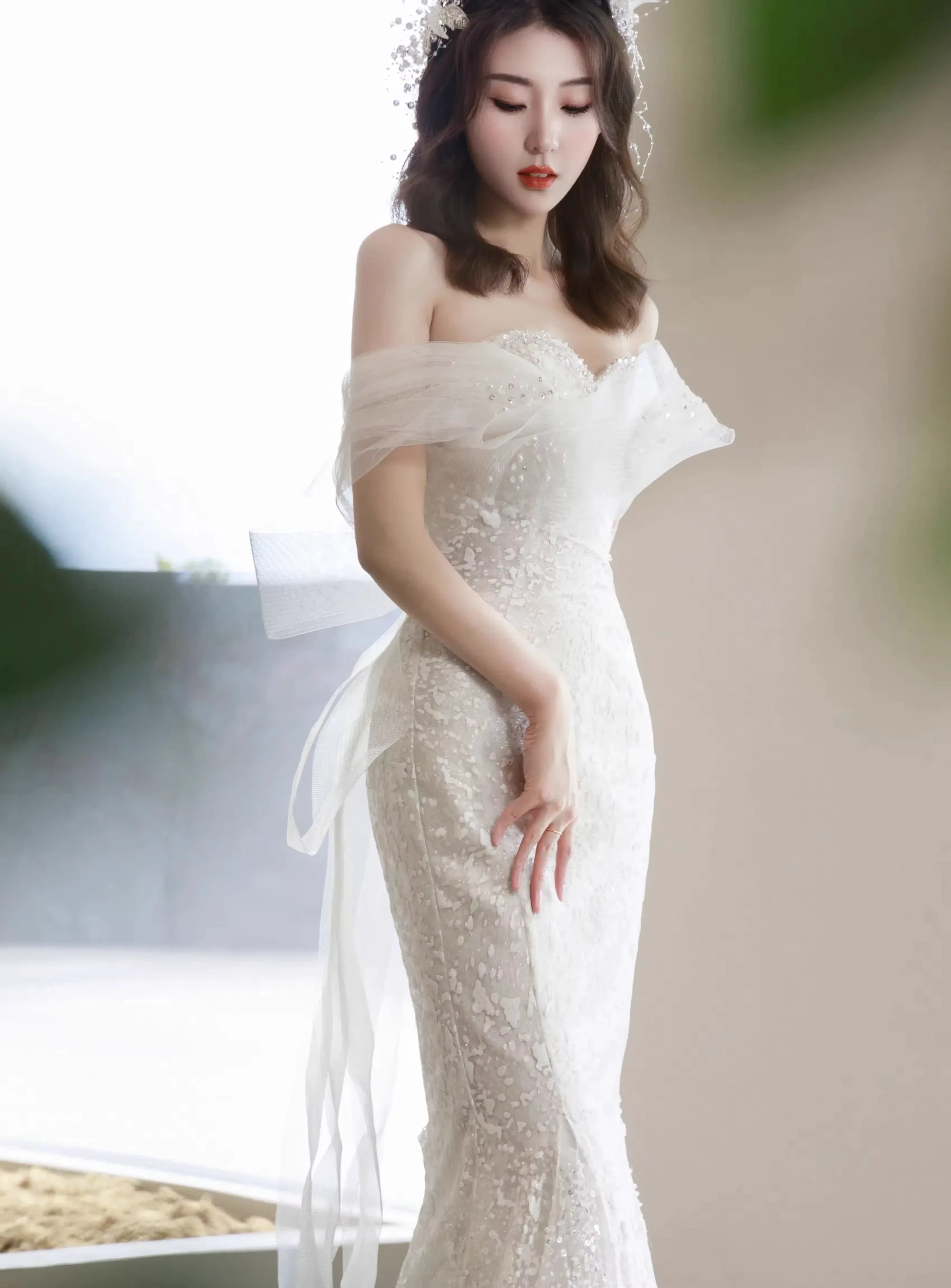 Glitter Mermaid Wedding Dress,Chic Bridal Dress ,Y2415 (ZD13632)