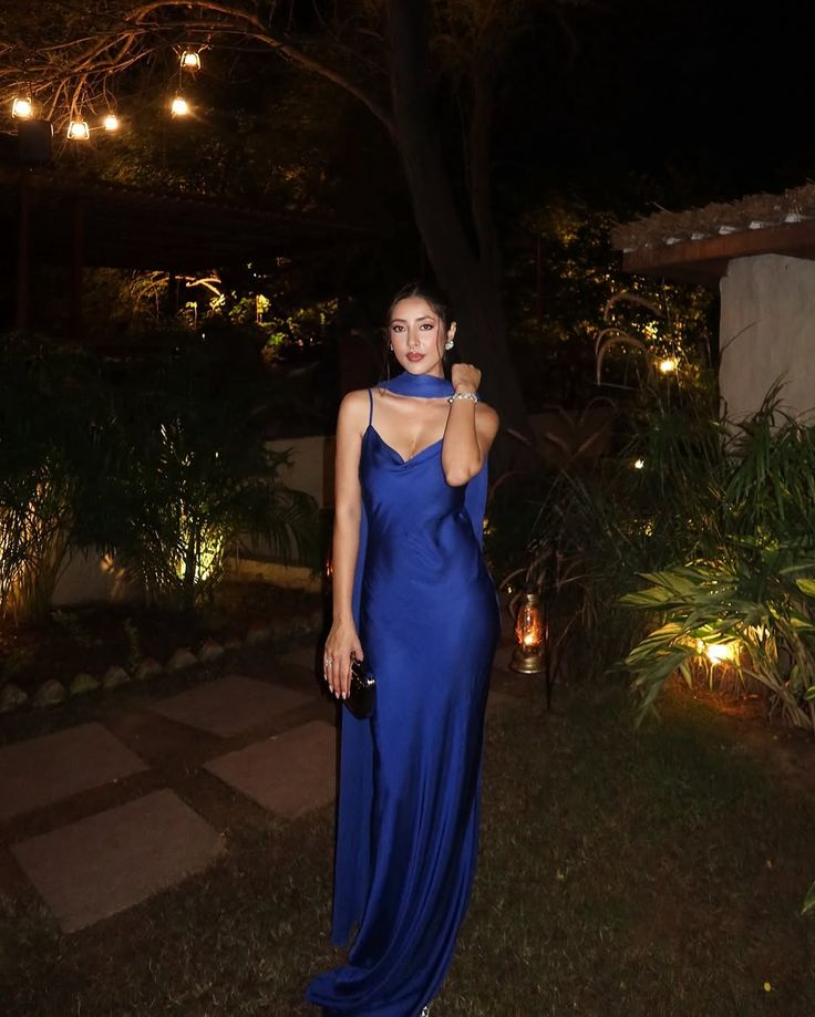Classy Spaghetti Straps Blue Satin Mermaid Evening Dress Long Birthday Outfits With Ribbon