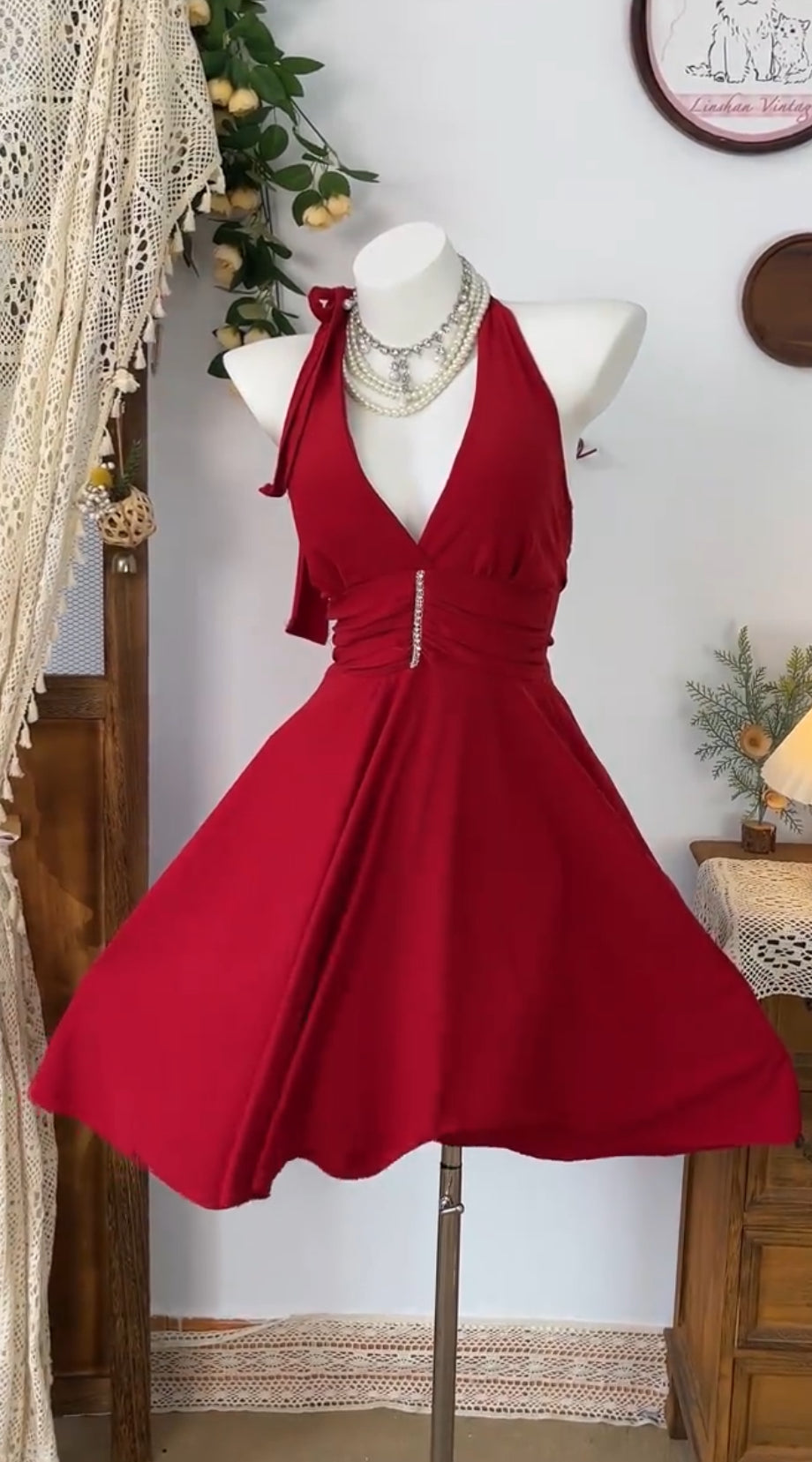 Halter A Line Red Short Prom Dress Homecoming Dress J8419