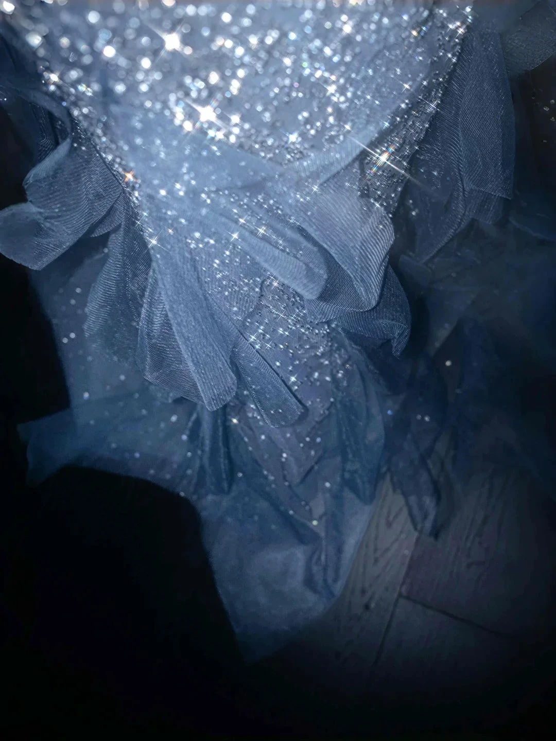 Gorgeous Blue Tulle Sequins Beaded Ruffles Mermaid Prom Dress,Formal Evening Dress Wedding Dress (ZD13767)