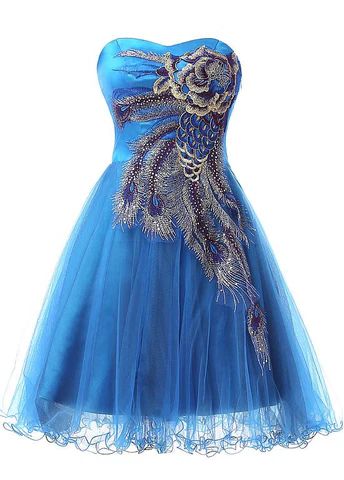 Vintage Blue Tulle Satin Short Party Dress A Line Homecoming Dress