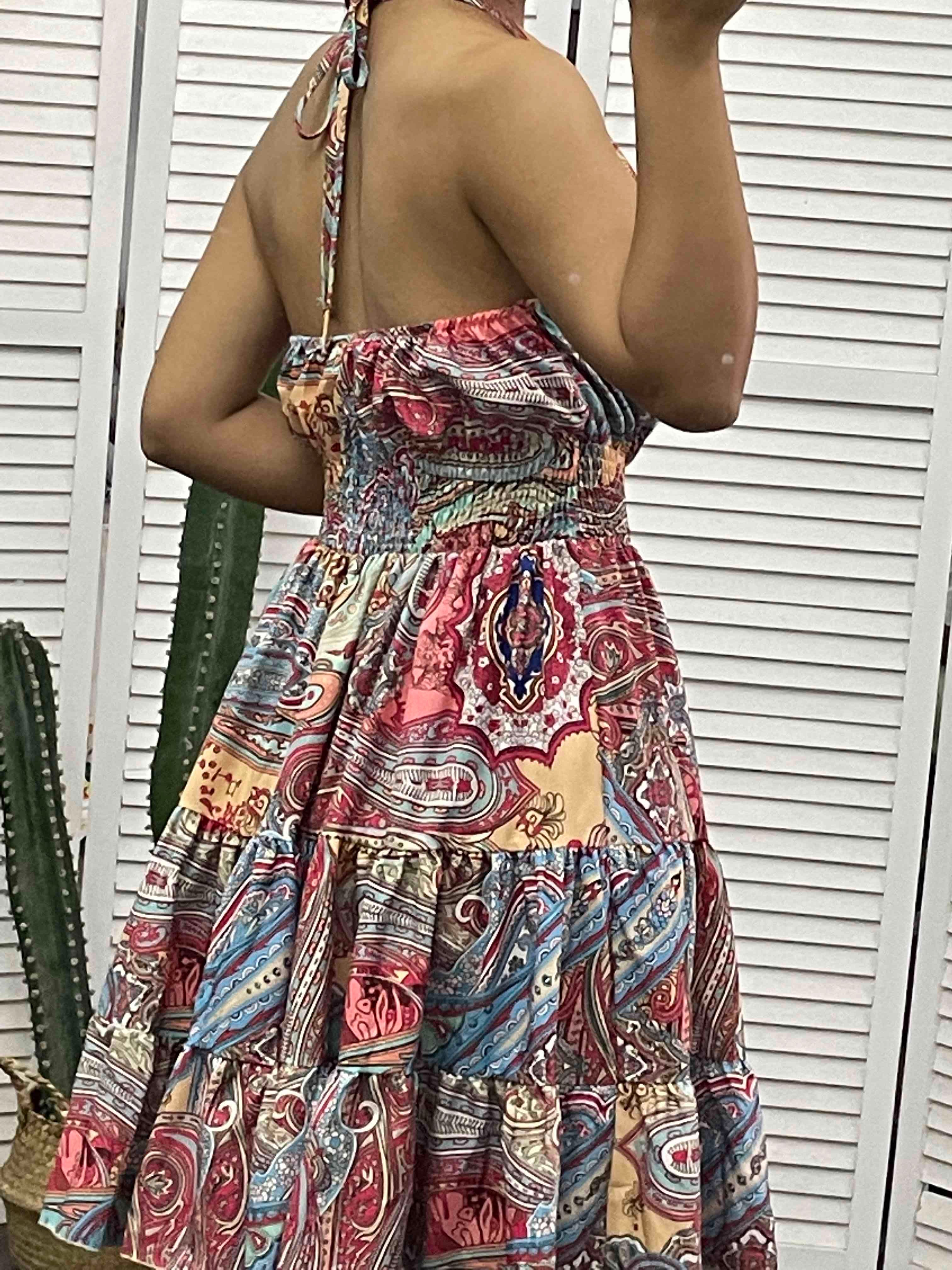 Gioconda Minimalist Tribal Print Halter Backless Dress Premium Wardrobe Essential