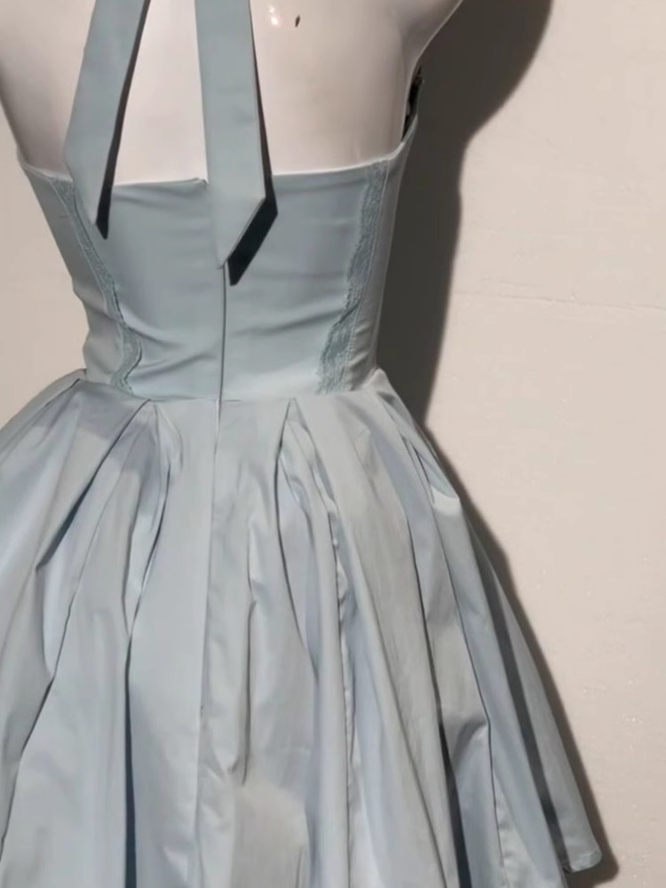 Blue Halter Neck A Line Short Birthday Dress Homecoming Dress