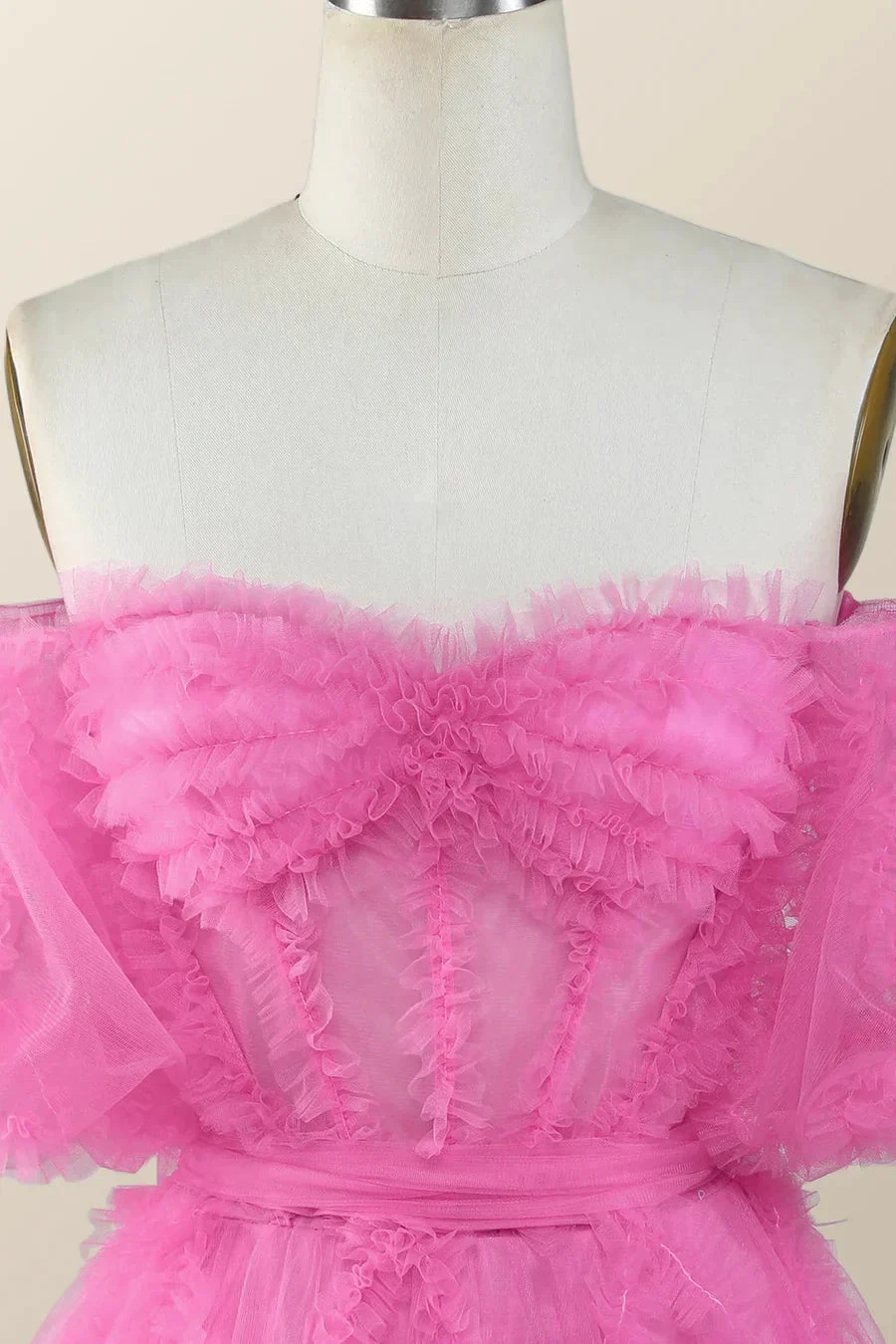 Off the Shoulder Hot Pink Ruffles Short A-line Homecoming Dress (ZD11931)