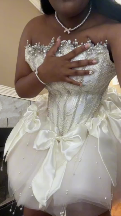 Elegant Strapless White Tulle Beaded A Line Short 18th Birthday Outfits Formal Homecoming Dress With Bow