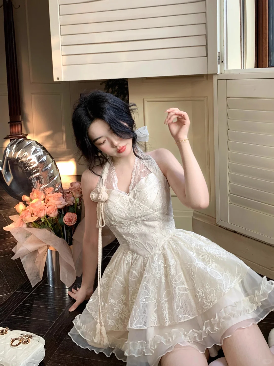 Beautiful Halter Off White Lace A-Line Short Birthday Outfits Formal Homecoming Dress - FashionDia