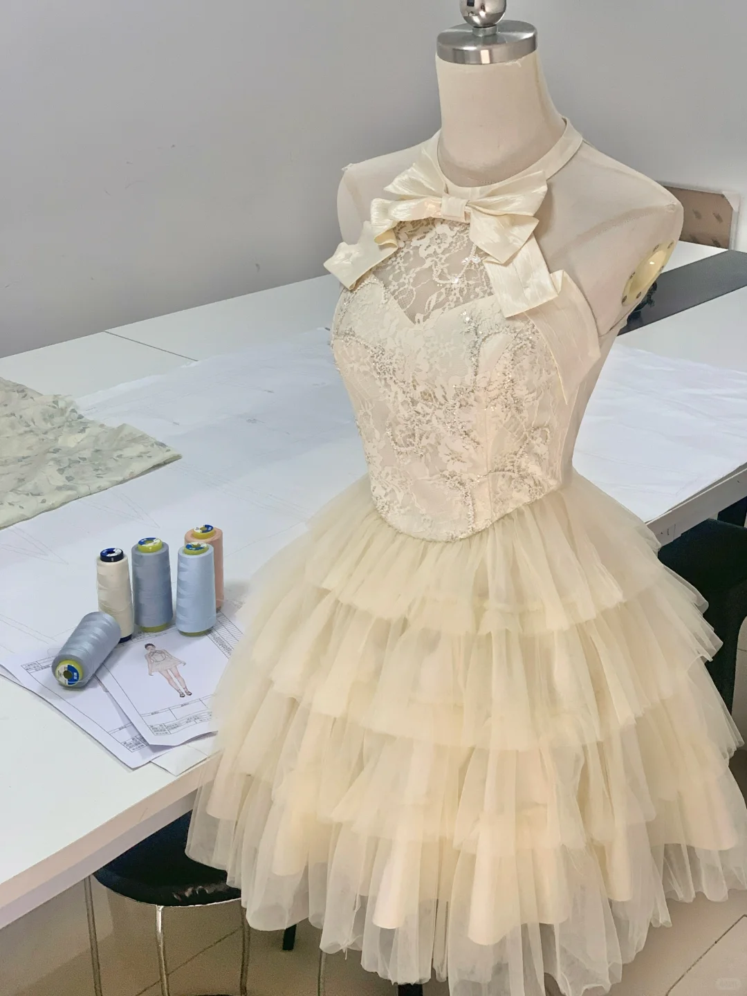 Elegant Off-White Halter Tulle Sequin Layered A-Line Short Party Dress Formal 7th Grade Homecoming Dress - FashionDia