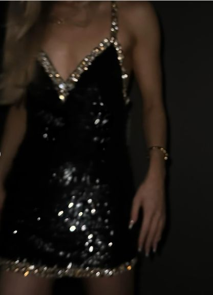 Gorgeous Black Sequin Beaded Sheath Short Cocktail Dress Homecoming Dress
