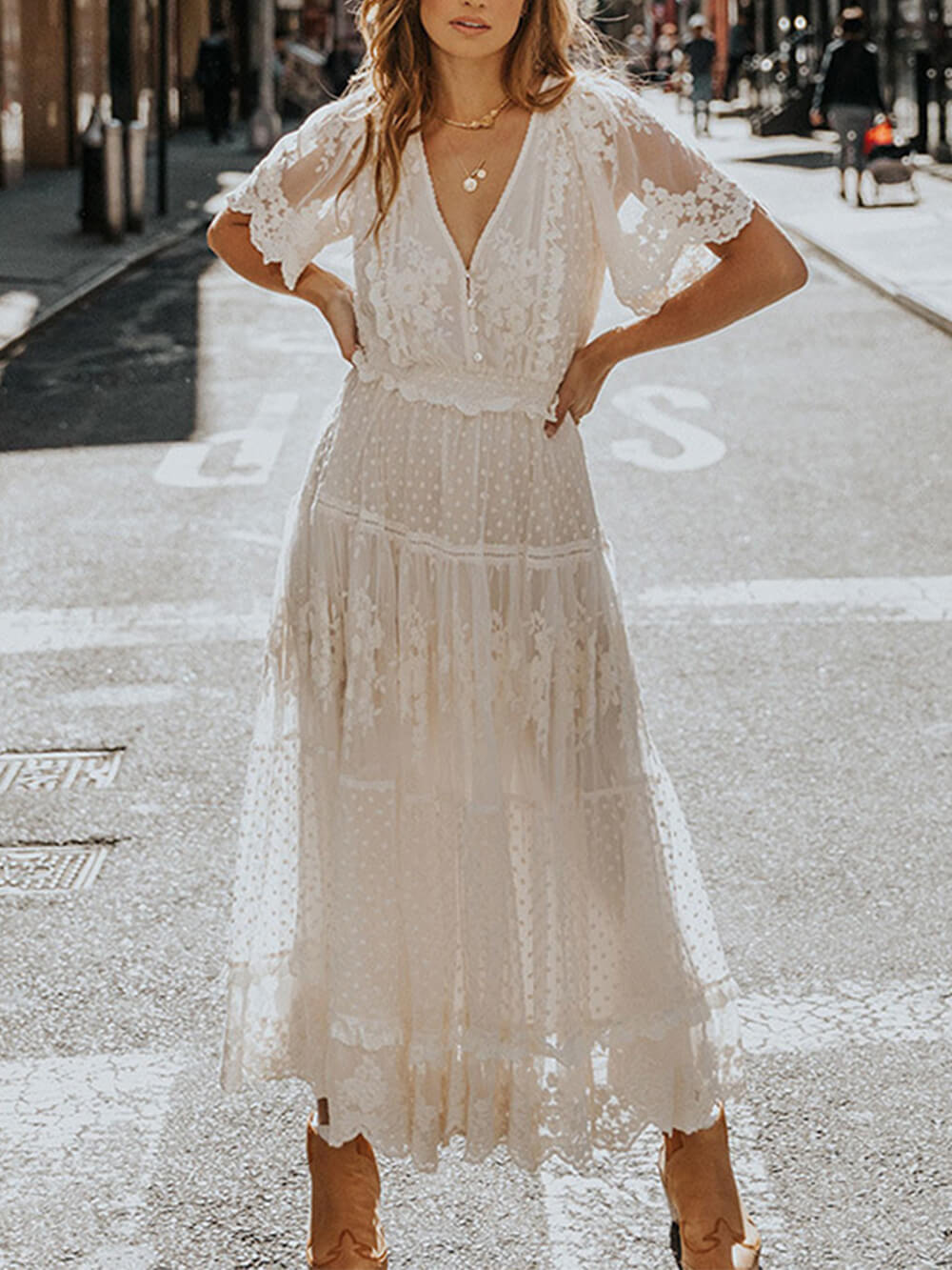Statement Soraya Lacey Midi Dress with V Neck and Short Sleeves Occasion Edit