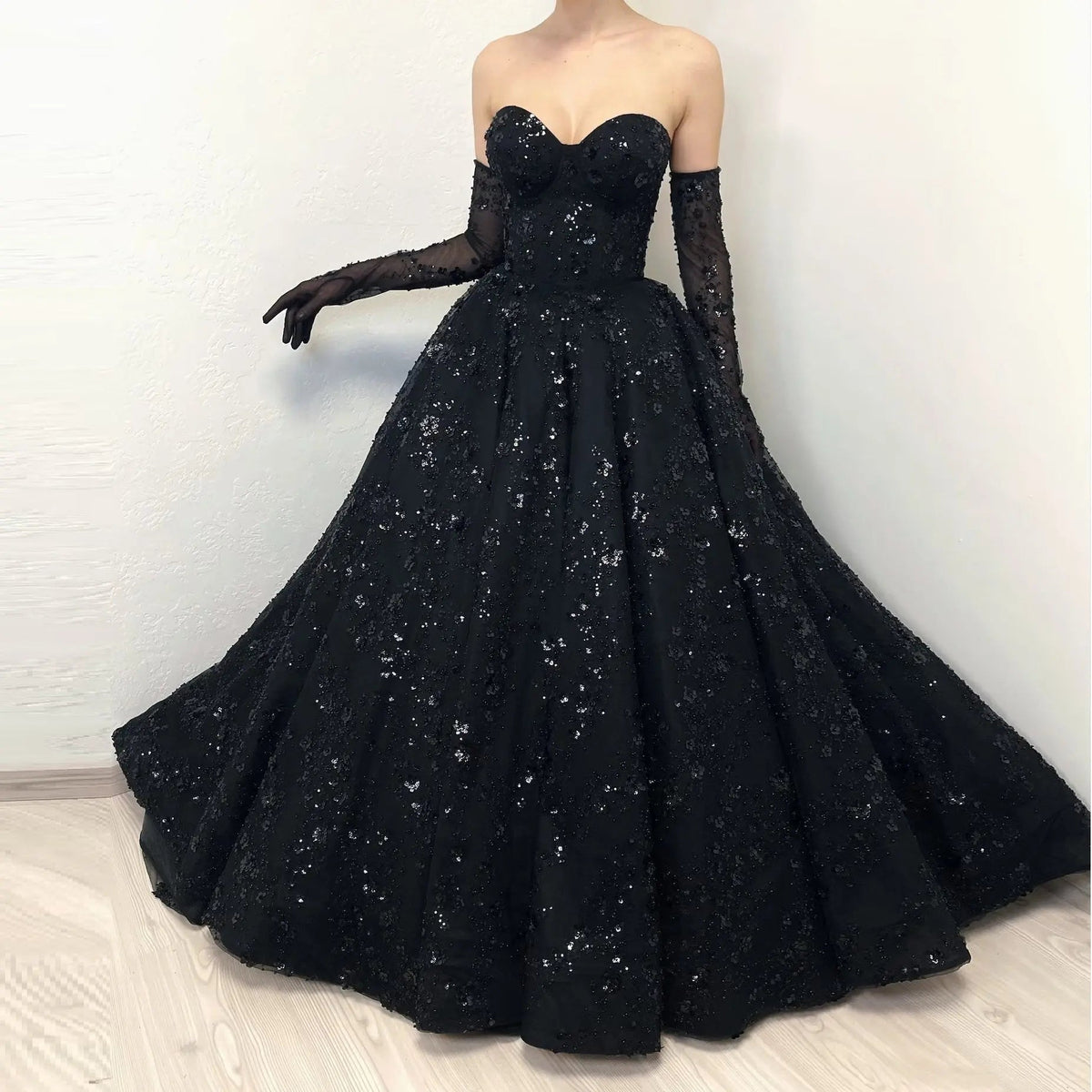 Black Luxury Gothic Sequin Ballgown Tulle Wedding Dress  ZP030