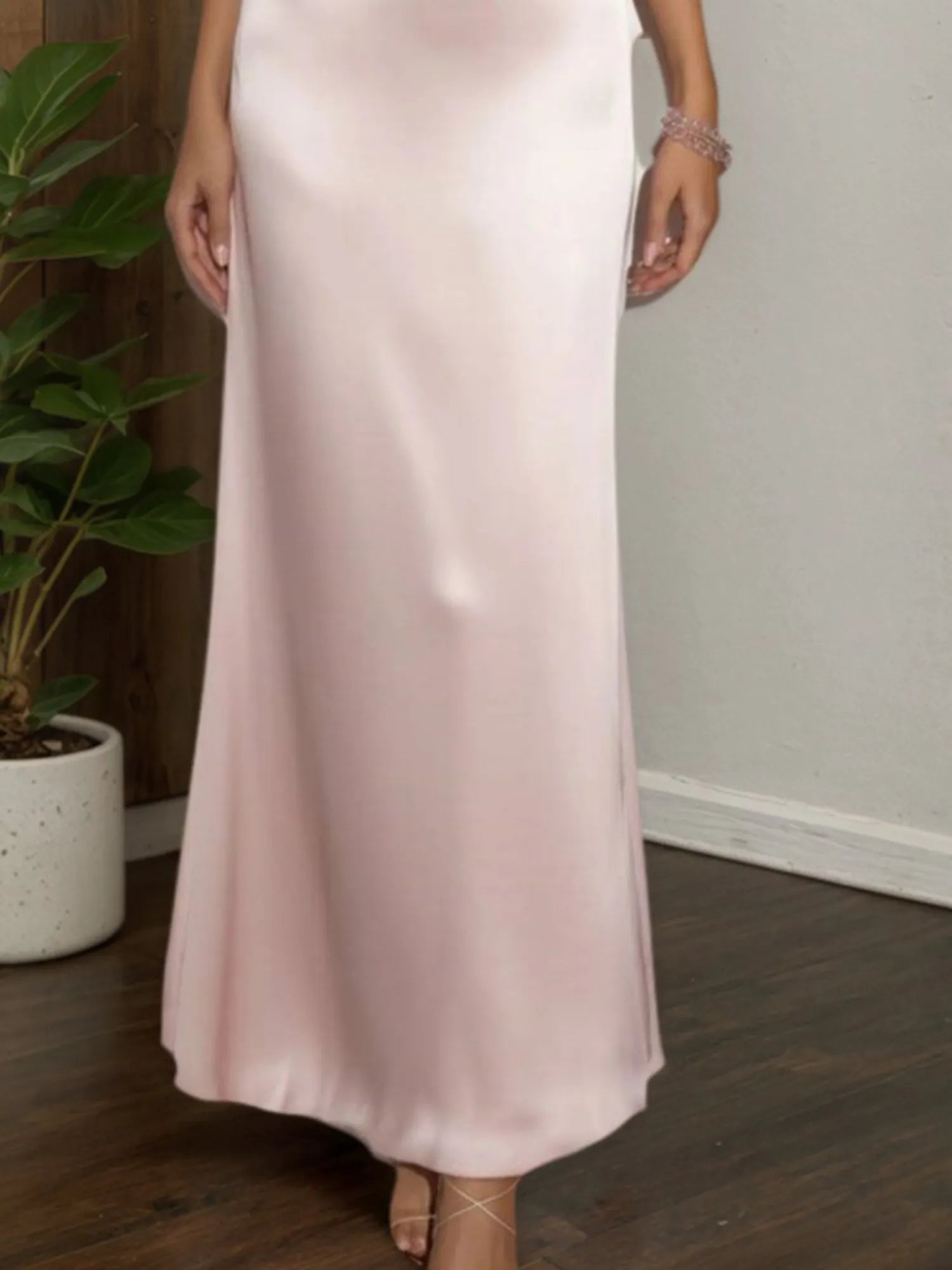 Formal Wedding Guest Dress Satin Pink Halter Neck Maxi Dress