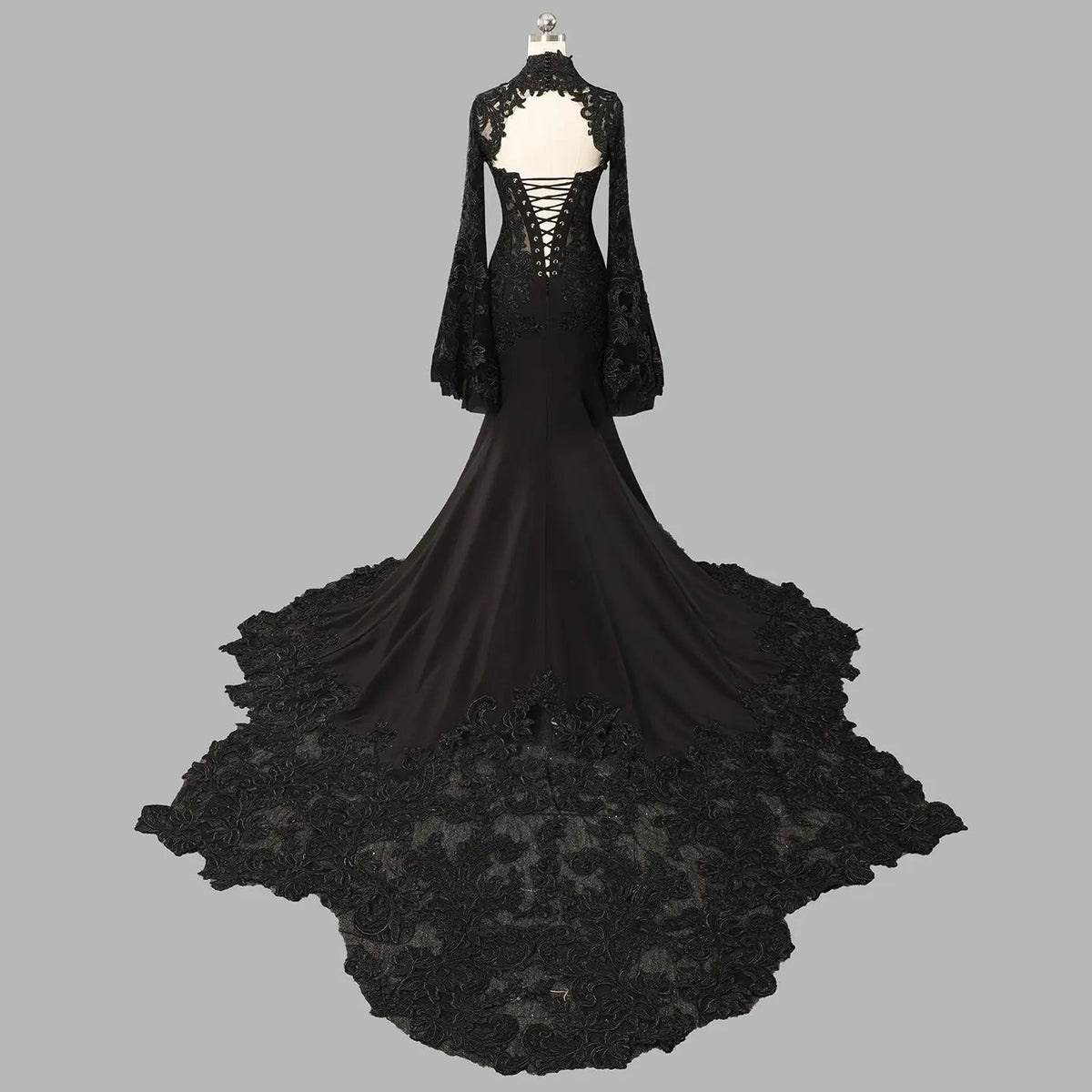 Black Luxury Gothic  Wedding Dress Sheer Lace Mermaid  ZP200