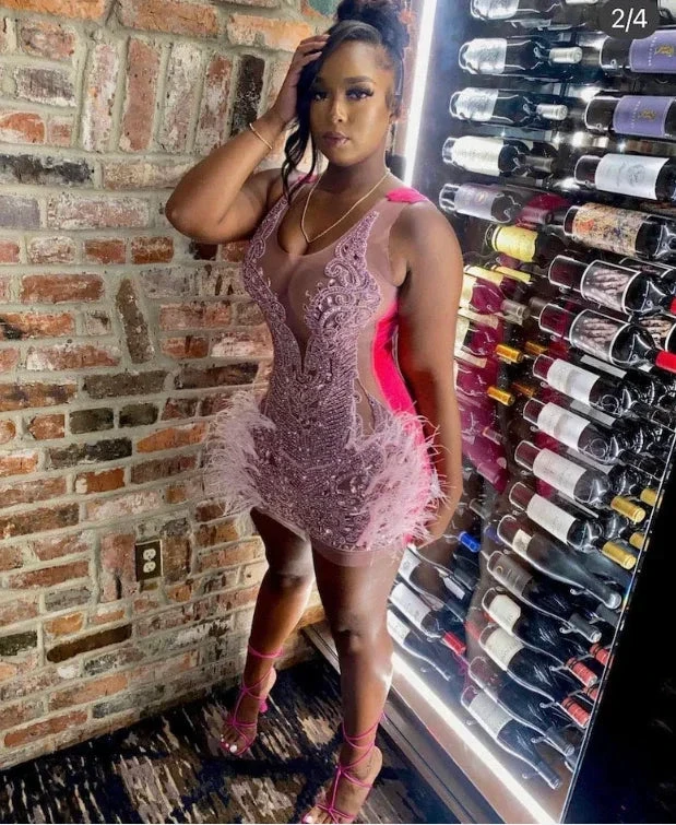 Luxurious Heavy Beaded Pink Homecoming Dress 22nd Birthday Outfit Dress (ZD12432)