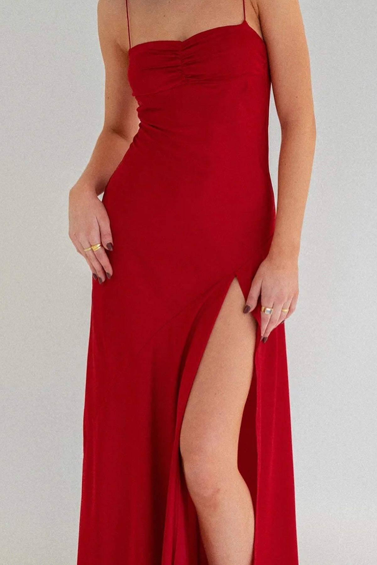 Simple Sheath Spaghetti Straps Pink Long Party Dress with Split Front - View 6 | FashionDia