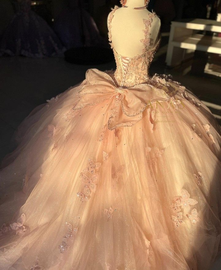 Glamorous Pink Tulle Sequin Beaded Appliques Quinceanera Dress Sweet 16 Dress With Bow