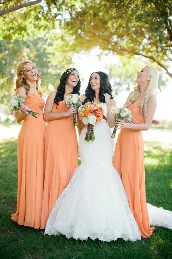A Line Sweetheart Chiffon Floor Length Pleated Bridesmaid Dresses