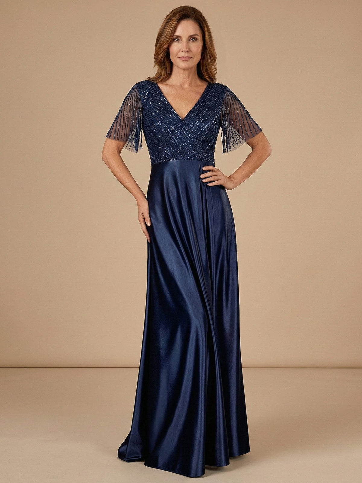 Tassel V-Neck A-Line Sparky Sequins Mother of the Brides Dresses - FashionDia