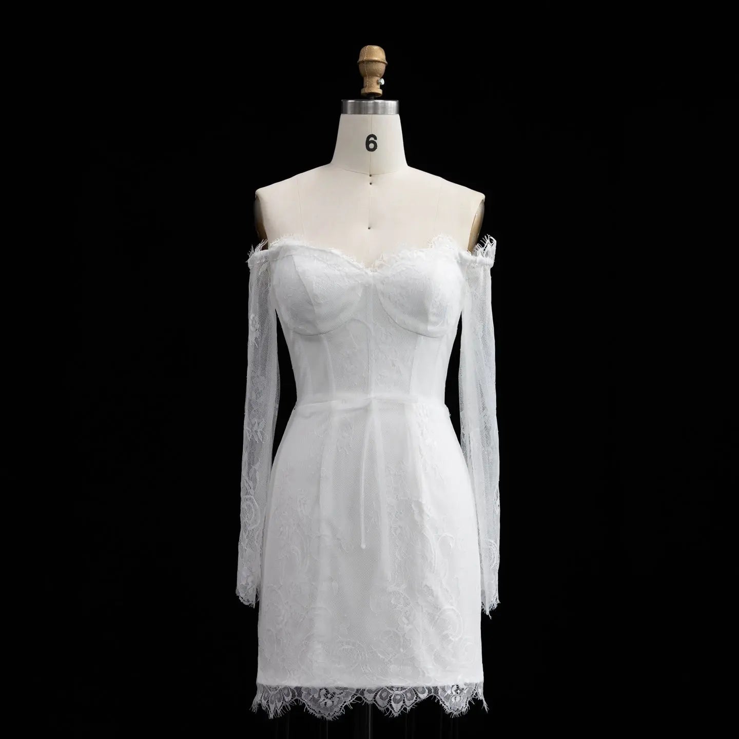 Luxury Ivory Off-the-Shoulder Long Sleeve Lace Mini Wedding Dress ZP134