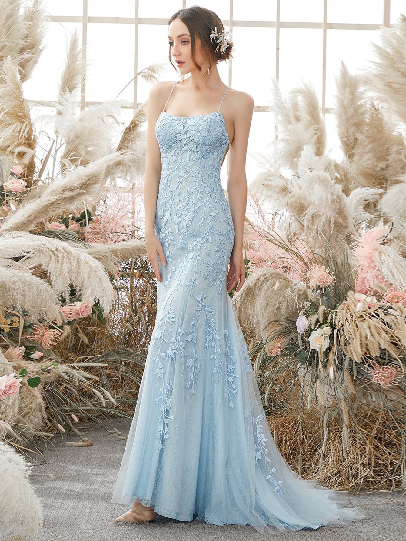 Mermaid Light Blue Prom Dress Long Prom Dress - Fashionpara