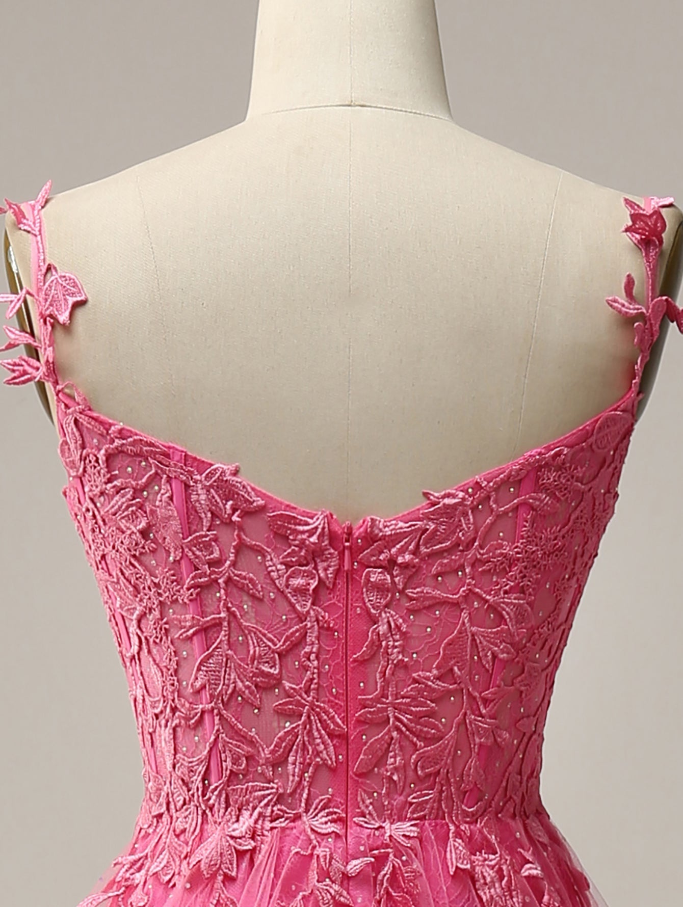 A Line Navy Straps Lace Long Prom Dress - Fashionpara