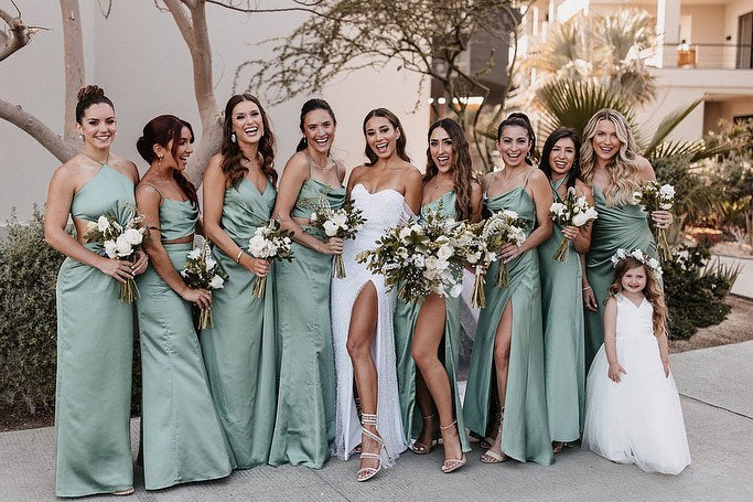 Simple Spaghetti Straps or Halter Mint Green Long Bridesmaid Dress