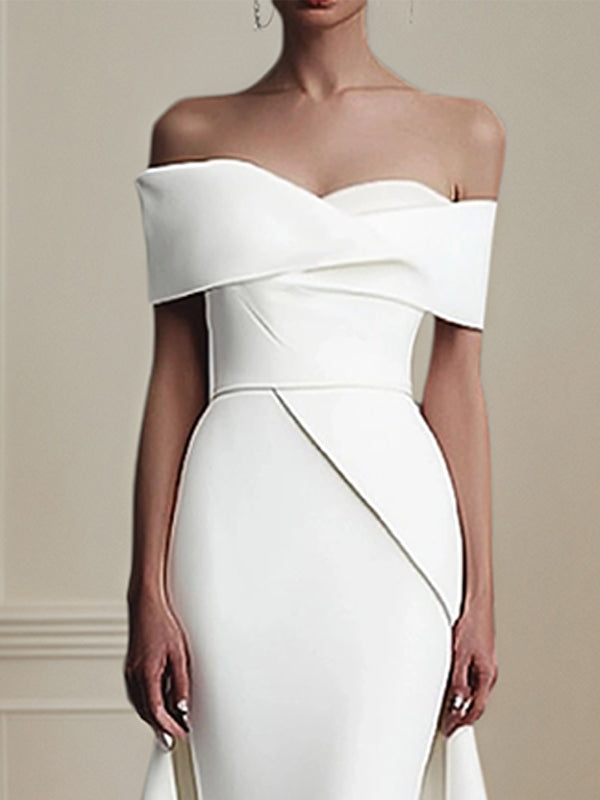 White Formal Elegant Dress Off The Shoulder Floor Length Dress