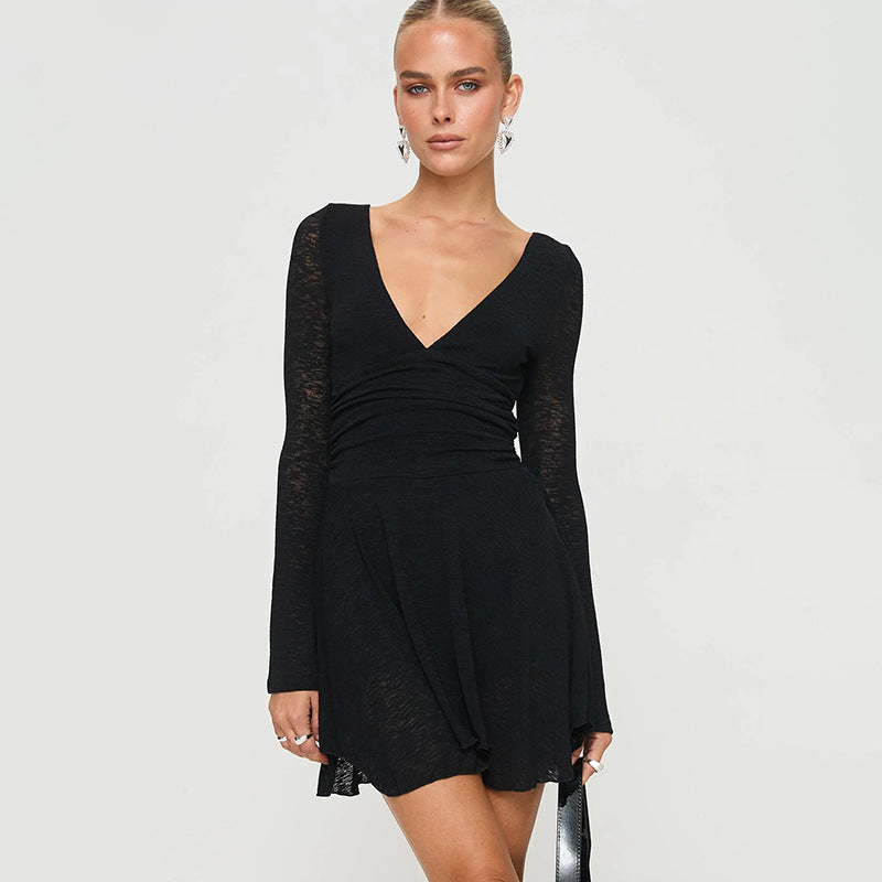 Cosmic Elegance V Neck Dress Black