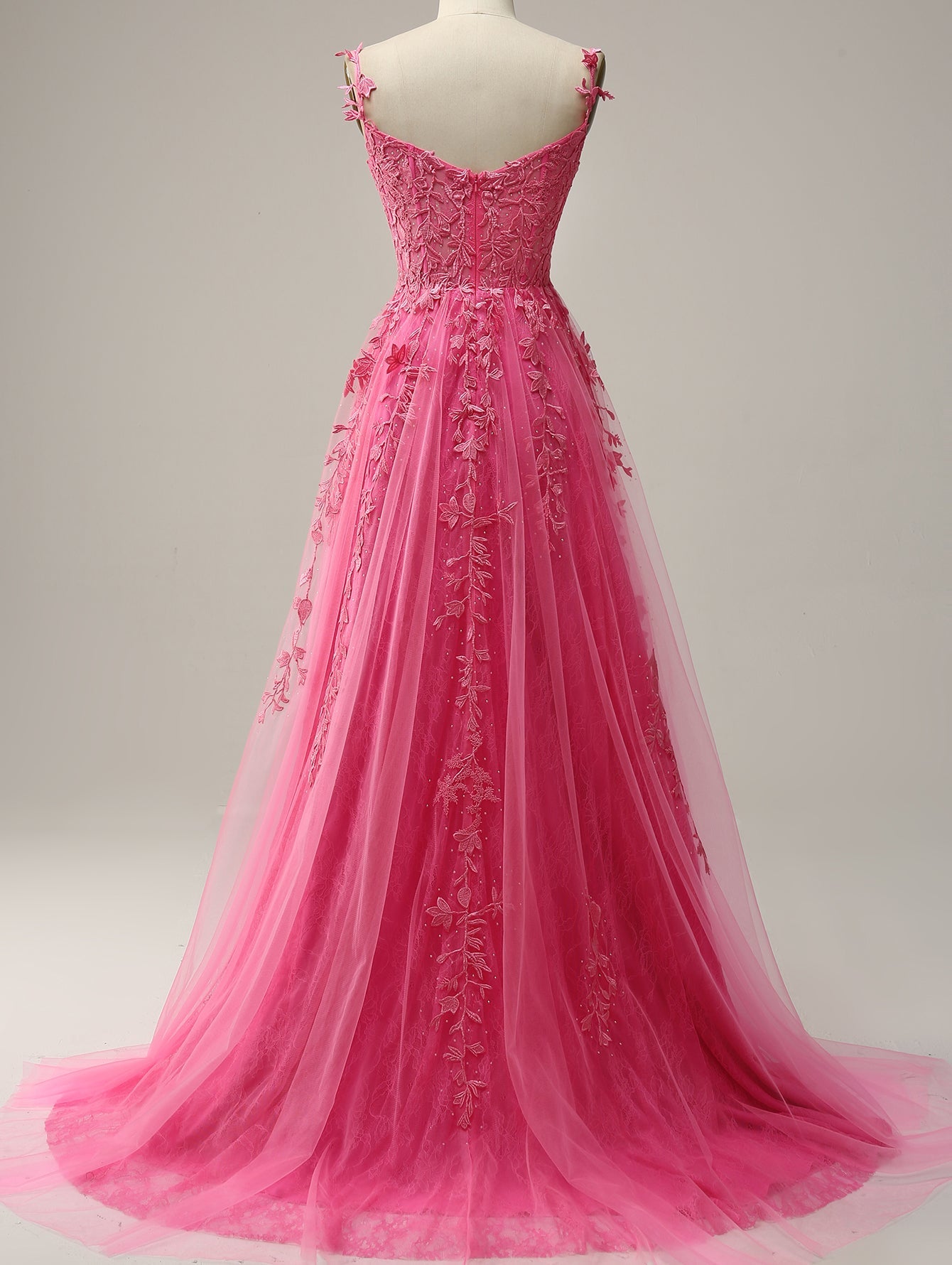 A Line Navy Straps Lace Long Prom Dress - Fashionpara