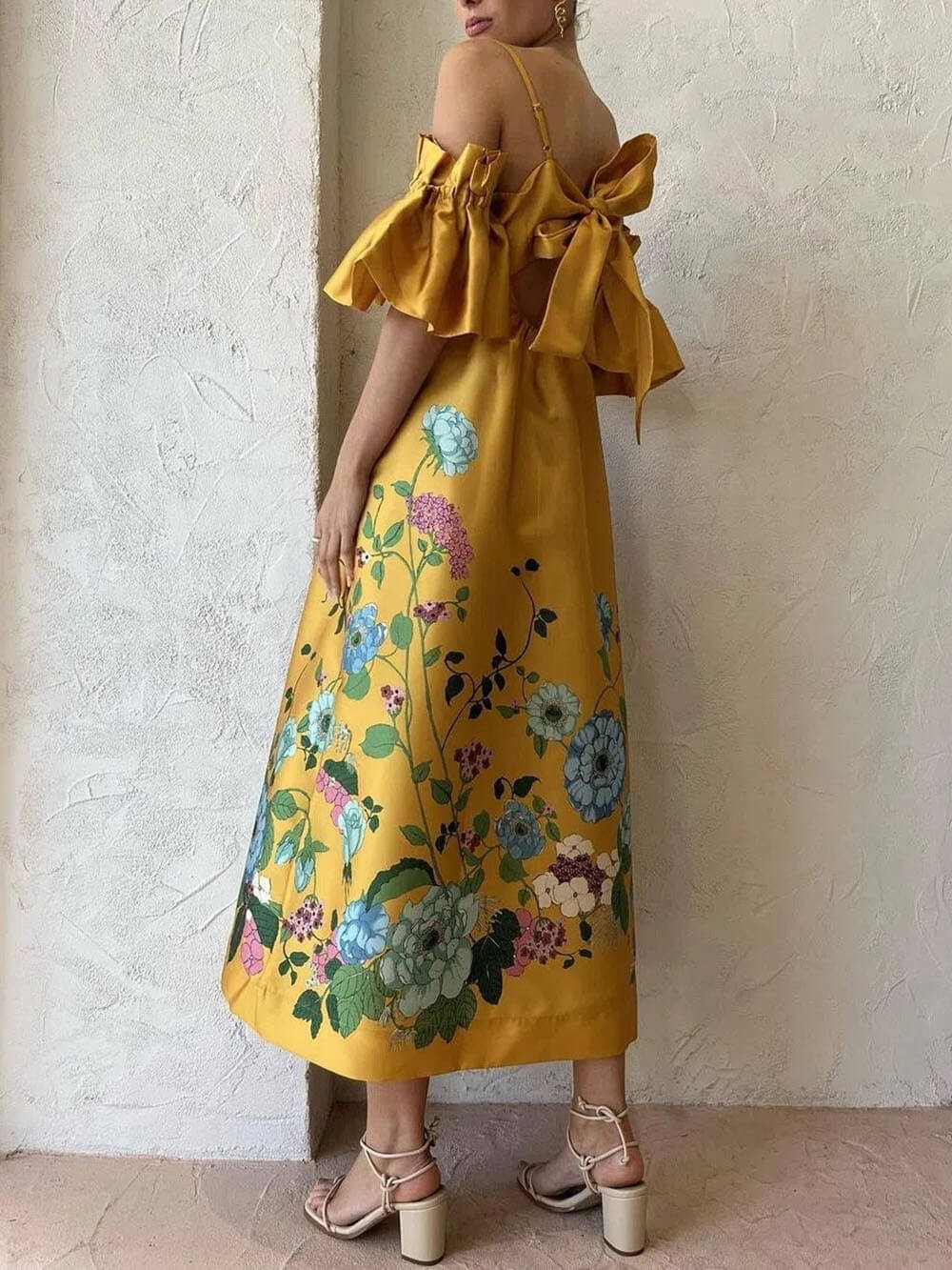 Fiora Exclusive Dress with Marigold Flower Sleeves Premium Wardrobe Essential
