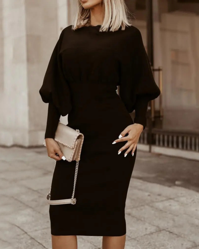 Luxe Costanza Midi Dress with Puff Sleeves Elevated Occasion Wear
