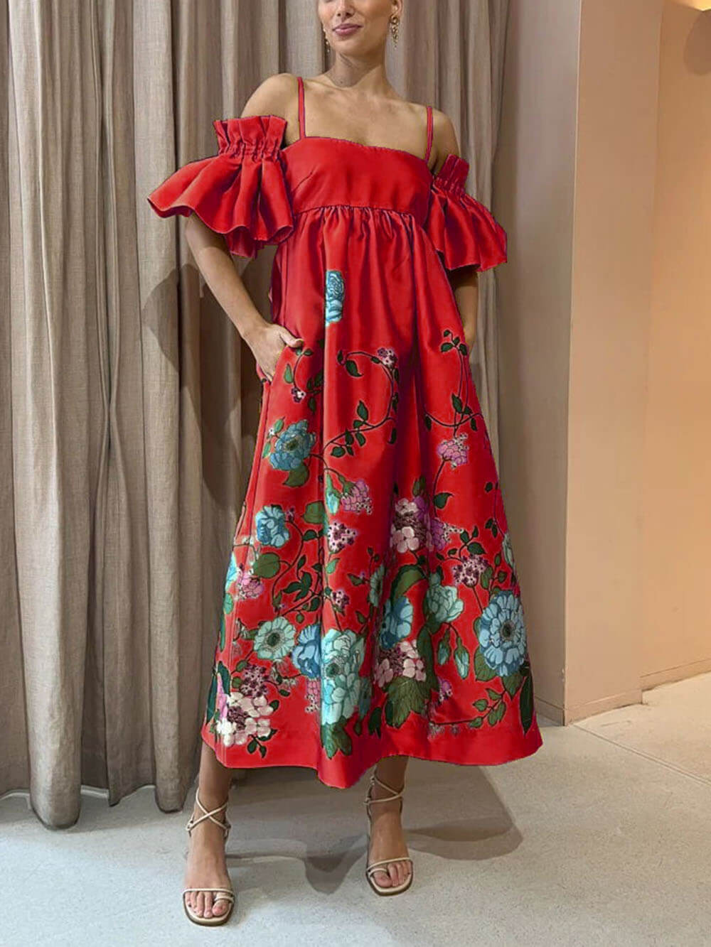 Fiora Exclusive Dress with Marigold Flower Sleeves Premium Wardrobe Essential