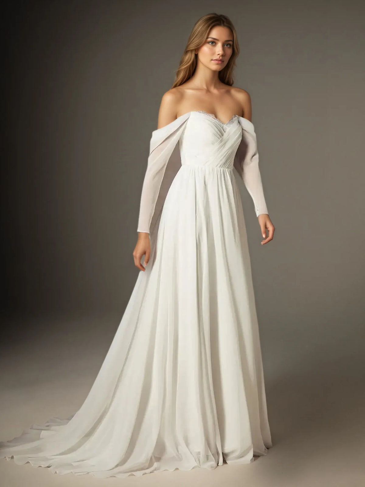 A-Line Sweetheart Lace Chiffon Wedding Dress - FashionDia