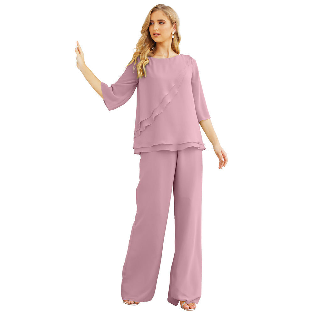 Sunnderly Chiffon Mother of The Bride Dress Plus Size Pant Suits Ruffle Layers - View 5 | VelvetHem