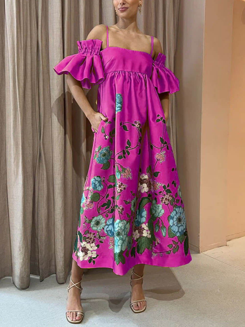 Fiora Exclusive Dress with Marigold Flower Sleeves Premium Wardrobe Essential