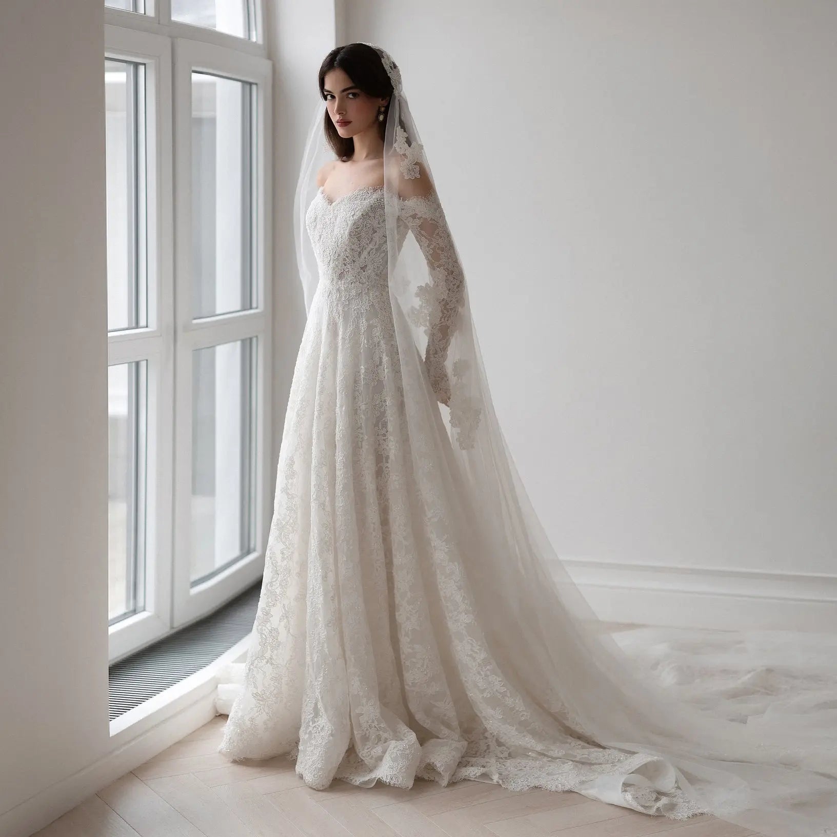 Elegant Printed Off Shoulder Wedding Dress ZP170