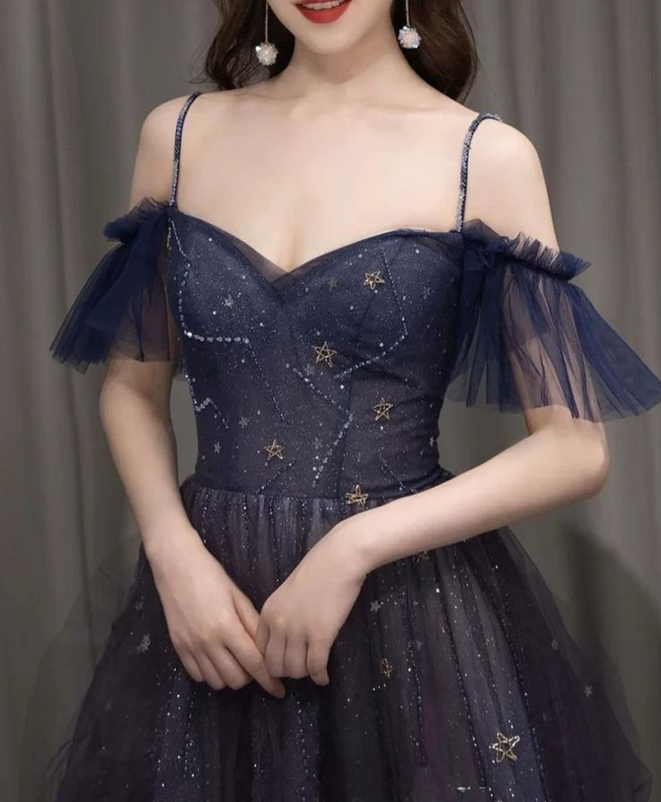 Dark starry sky purple tulle long prom dress purple evening dress Y5847 - View 3 | VelvetHem