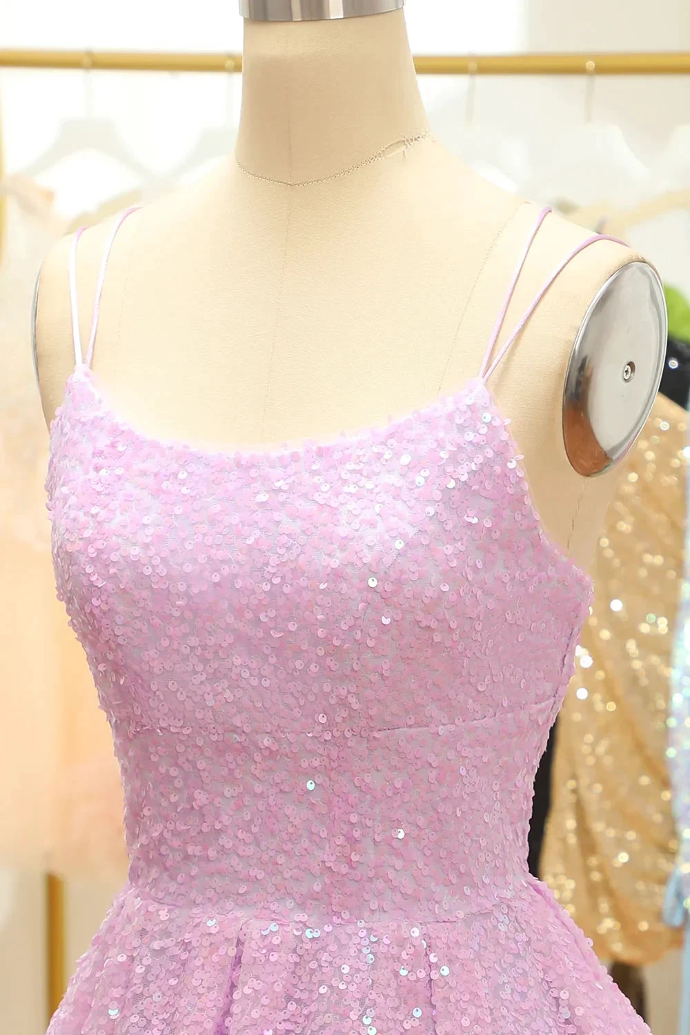 Lilac Sequins A-Line Lace-Up Homecoming Dress (ZD11738)
