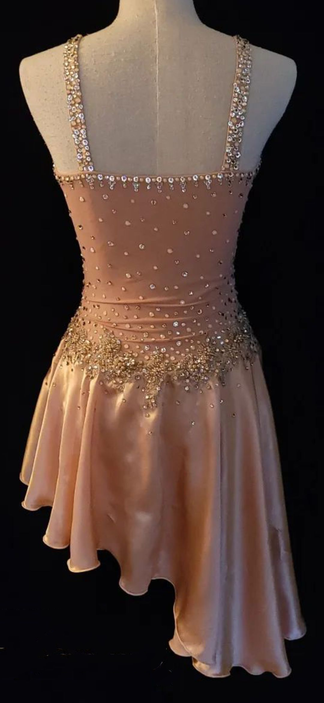 Spaghetti Straps V Neck Elegant Pink Satin Beaded Short Prom Dress Homecoming Dress