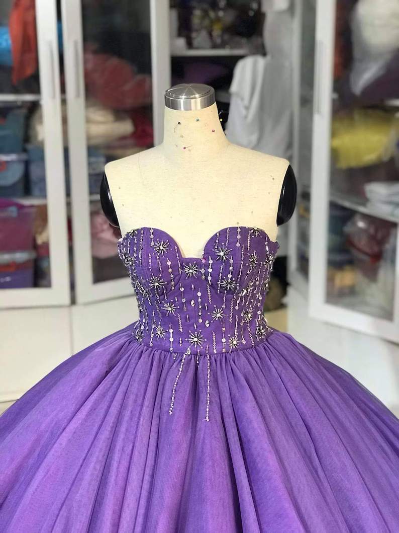 Purple Dress Ball gown Prom Dress Strapless Ball gown C130
