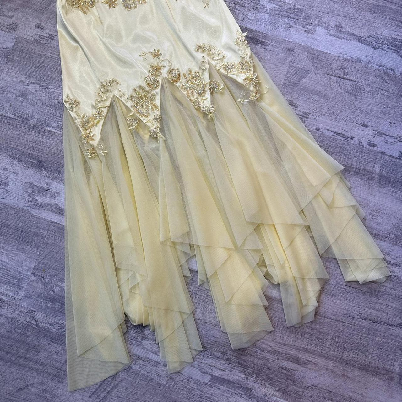 Elegant Strapless Yellow Chiffon Satin Beaded Mermaid Evening Dress Birthday Party Dress