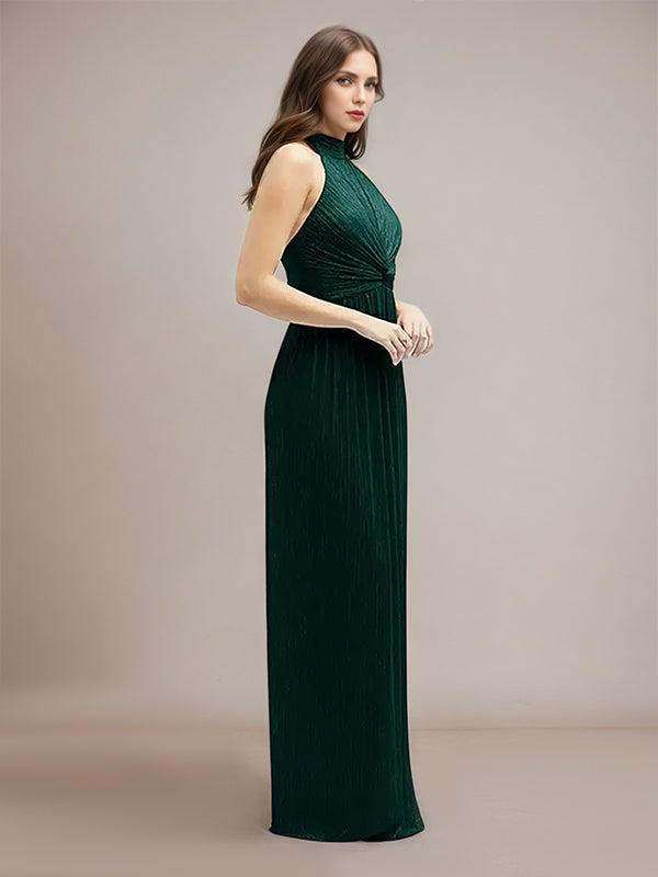 Sheath/Column Halter Neck Sleeveless Floor Length Bridesmaid Dress