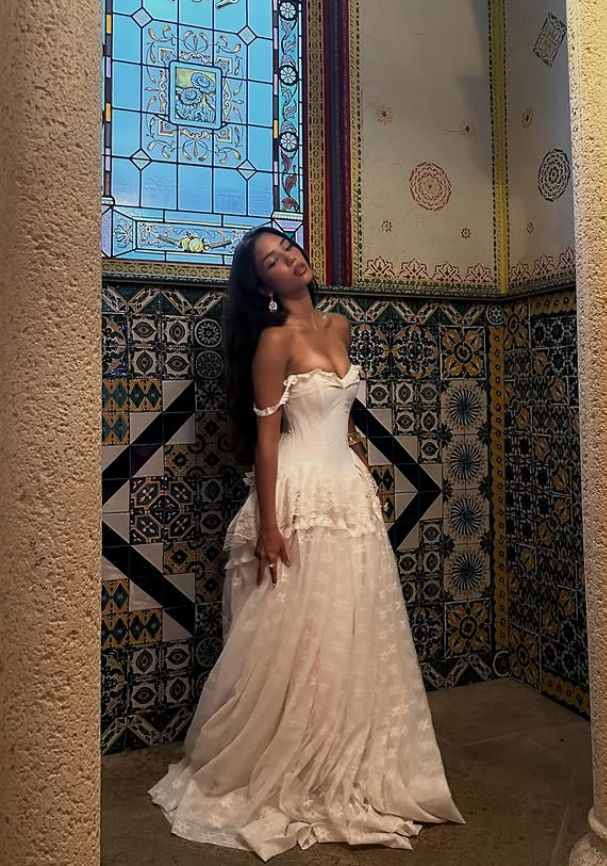Vintage Ball Gown Off the Shoulder Satin Lace Prom Dress Wedding Dress - VelvetHem