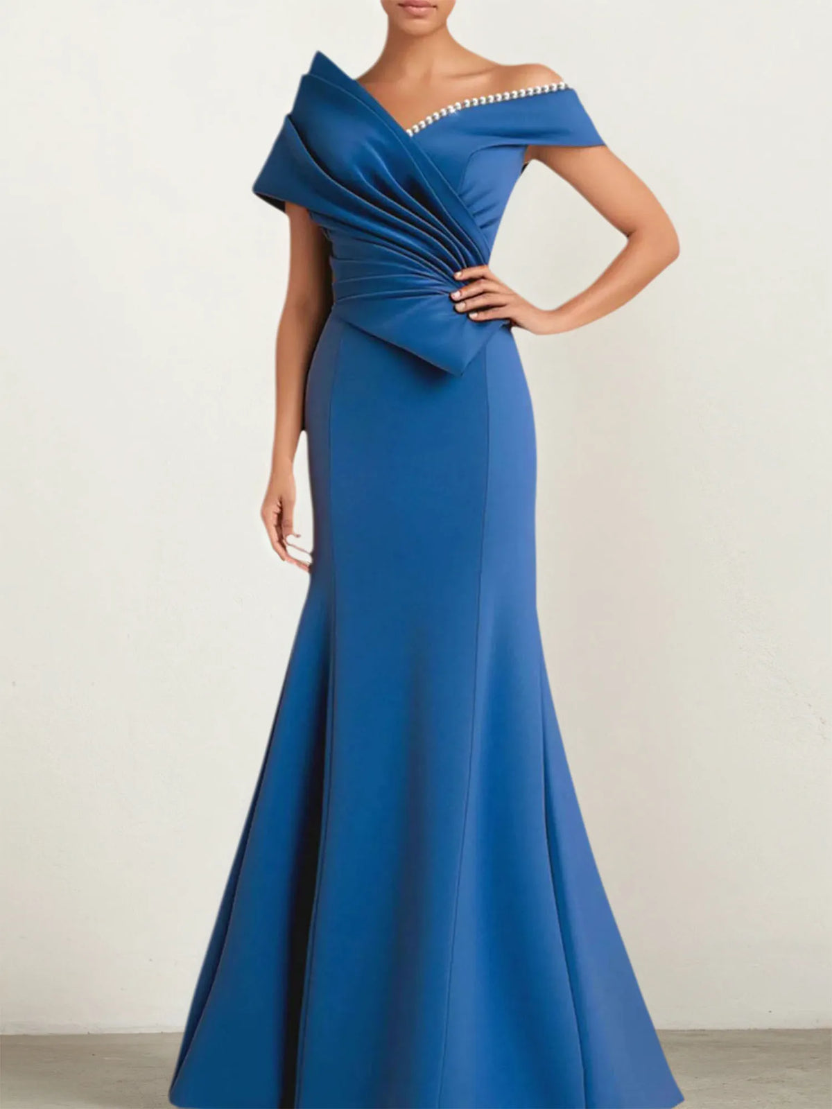 Trumpet/Mermaid Off-the-Shoulder Ruched Pearl Mother of the Bride Dress - FashionDia